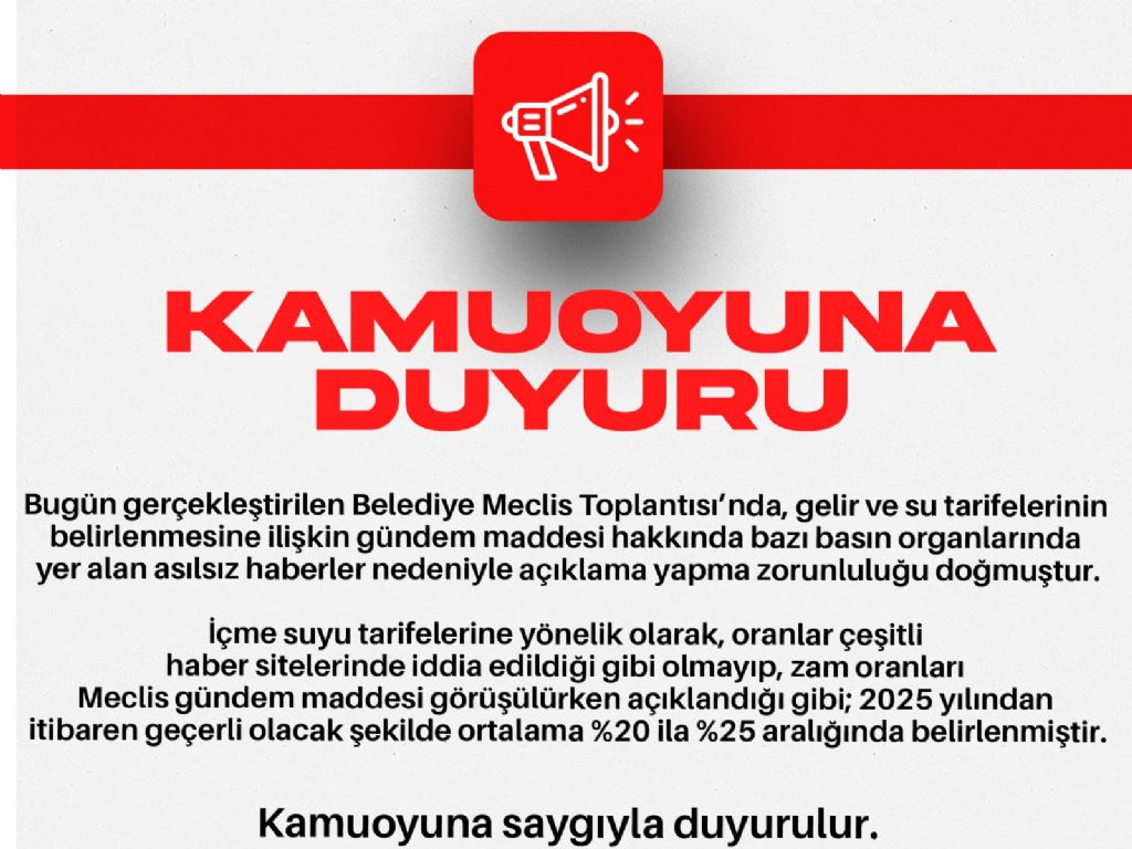 Belediyeden Kamuoyu duyurusu