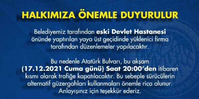 Belediye duyurdu