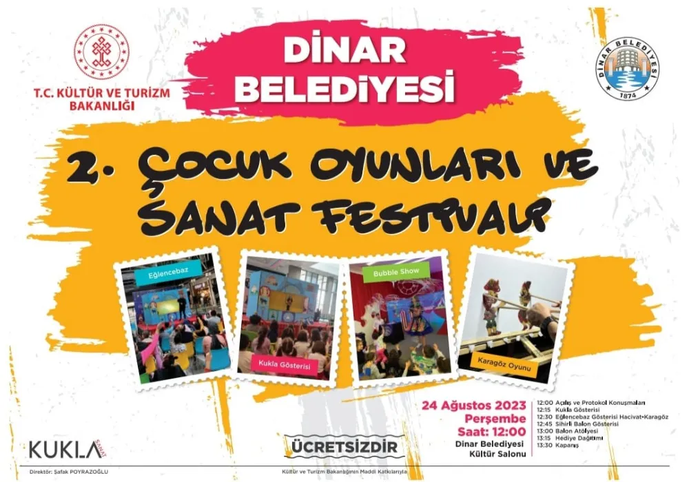 Dinarda 2. çocuk oyunları ve sanat festivali başlıyor