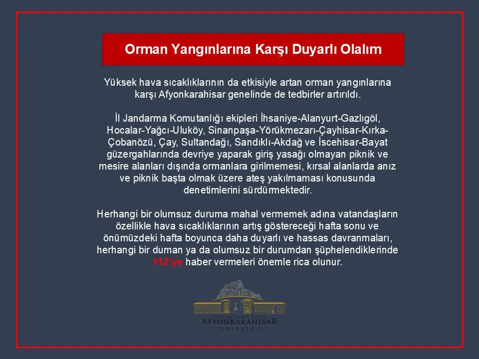 Afyonkarahisar Valiliği Vatandaşları Uyardı